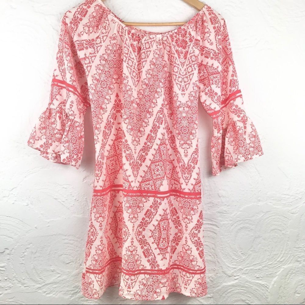 Heartsoul Red White Ethnic Print boho Tunic Blouse